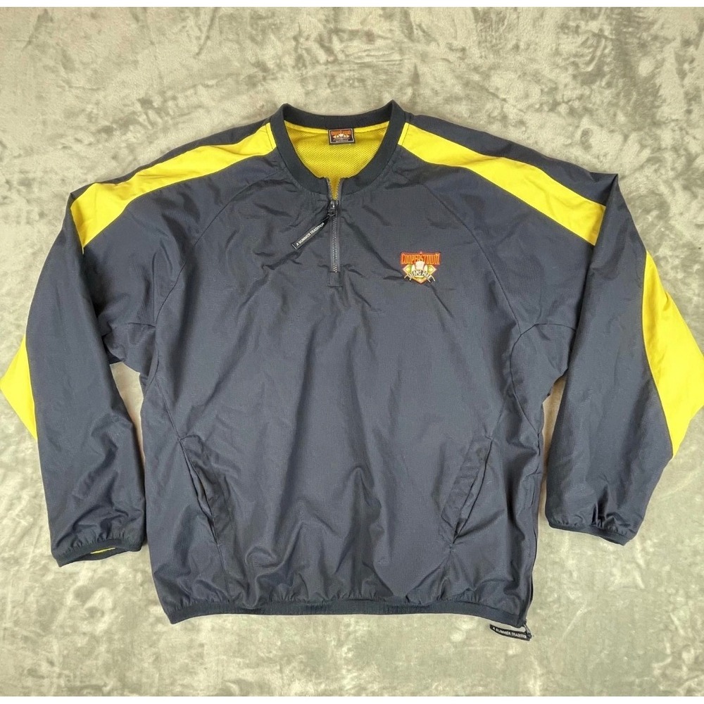 Cooperstown Dreams Park Windbreaker Mens XL Navy Blue Yellow 1/4 Zip Jacket